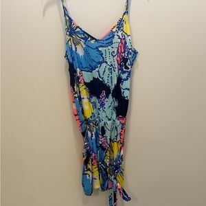 Lilly Pulitzer Blue and Yellow Patterned Romper with tie waist